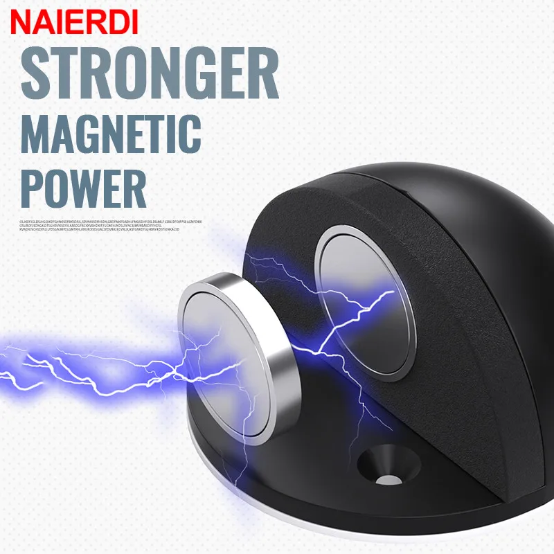 NAIERDI Magnet Door Stops Stainless Steel Holder Silver Magnetic Stopper Non-punch Doorstop Furniture Hardware | Обустройство дома