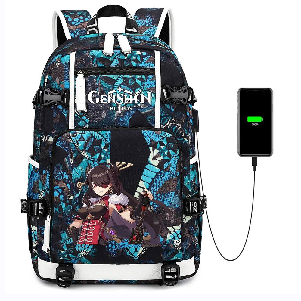 

Аниме Genshin ударопрочный рюкзак с USB-зарядкой, дорожная школьная сумка, Холщовая Сумка На Молнии через плечо, повседневный рюкзак, сумка для н...