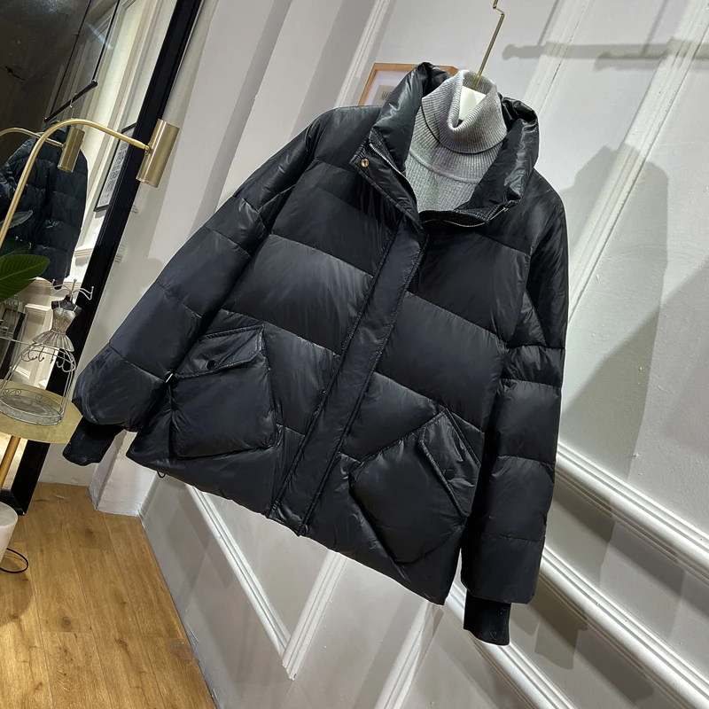 Женская куртка на белом утином пуху Fitaylor свободная парка со стоячим воротником