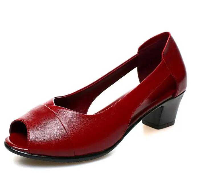 Летние удобные женские сандалии на среднем каблуке из натуральной кожи Женские