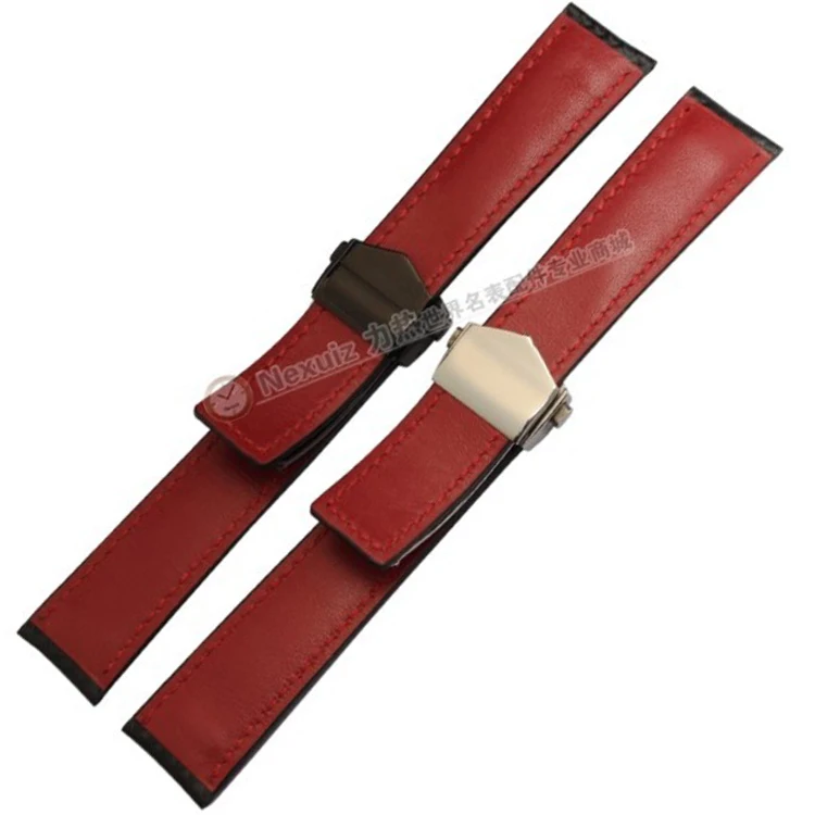 New Arrival Watch Band Bracelets 20mm 22mm Carbon Fibre Watch Strap Black deployment steel clasp cowhide leather bottom fashion