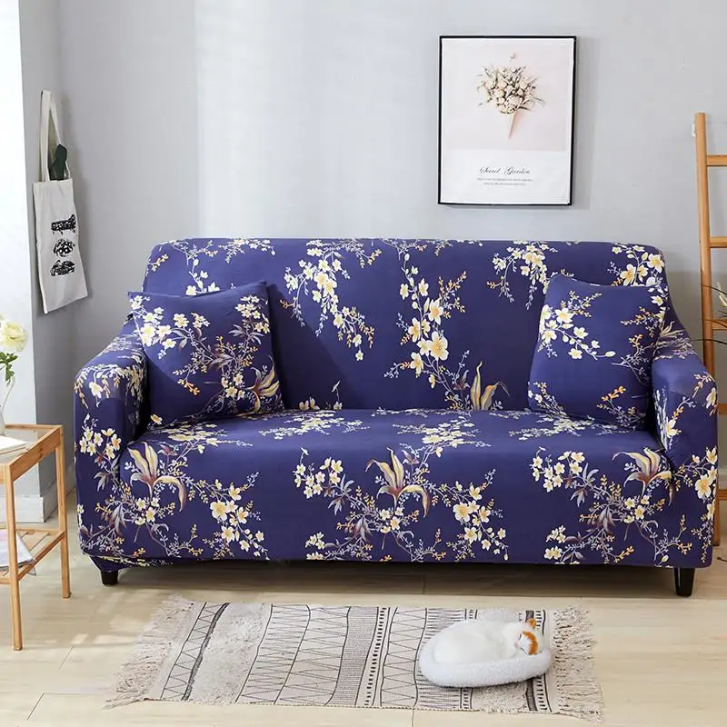 Эластичные чехлы для диванов из полиэстера и спандекса с изображением синих