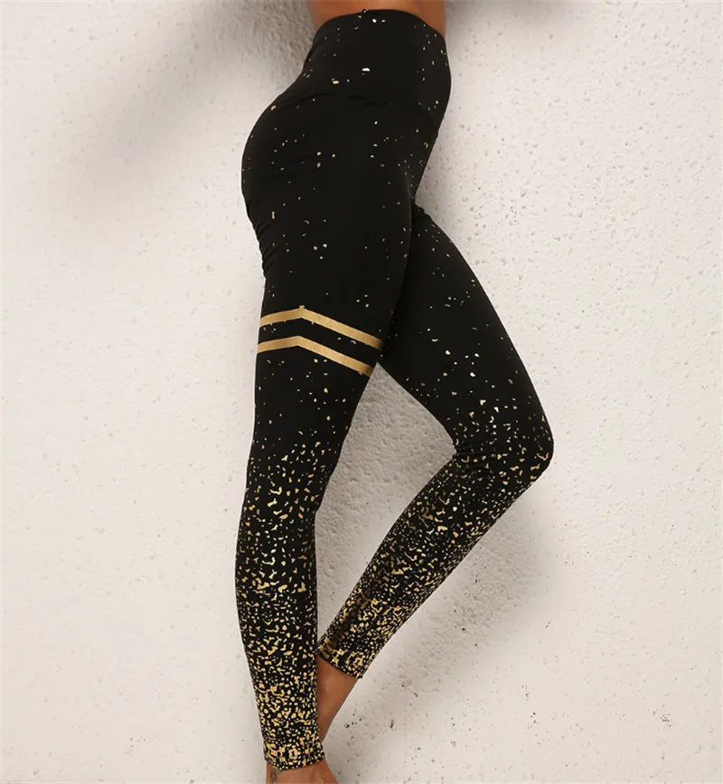 Black And Gold Печать Йога Леггинсы брюки для йоги спортивные Леггинсы эластичные Фитнес легинсы спортивные Для женщин брюки для фитнес-зала Для женщин - Цвет: Black And Gold