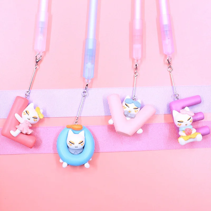

20 pcs/lot Creative Love Cat Pendant Gel Pen Cute 0.5mm Black ink Signature Pens Promotional Gift Stationery School Supplies
