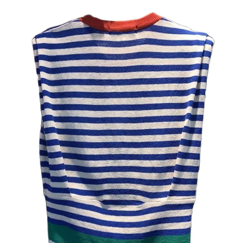 

UVRCOS Korean Women's Clothing 2021 Summer New Fashion Age Reducing Stripe Comfortable Round Neck knitwear Sleeveless T-shirt