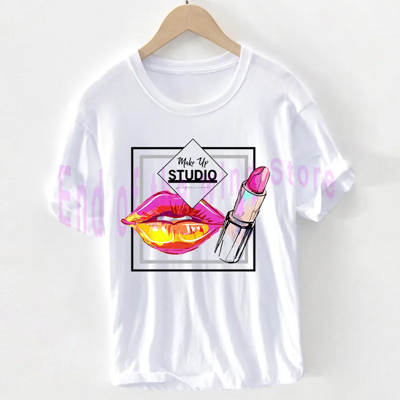 

Vogue Cosmetic t shirt Unisex Makeup studio T-shirt Sexy Lip Graphics Tops Tees Casual 100% Cotton clothes female/Man Pluse Size