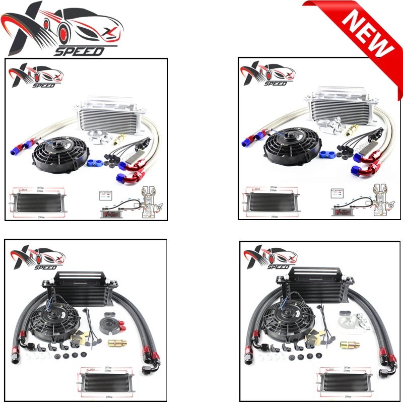 

Комплект адаптеров масляного фильтра Cooelr & amp; Универсальный 15-рядный масляный радиатор двигателя + вентилятор масляного радиатора