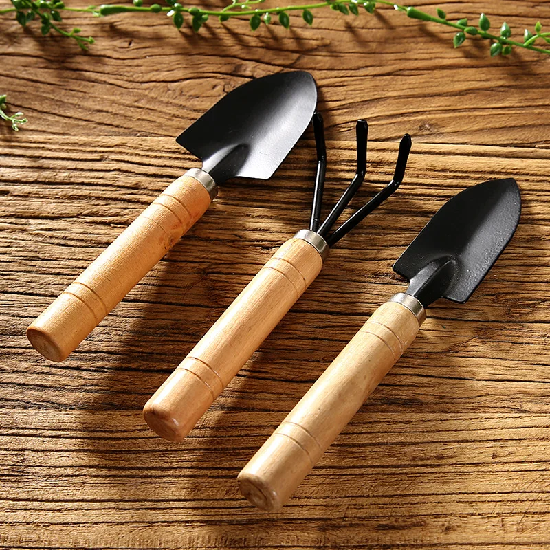 

3Pcs Mini Shovel Rake Set Shovel for Plants Bonsai Tools Garden Mini Hand Tools Miniature Planting Set Wooden Handle Spade Set