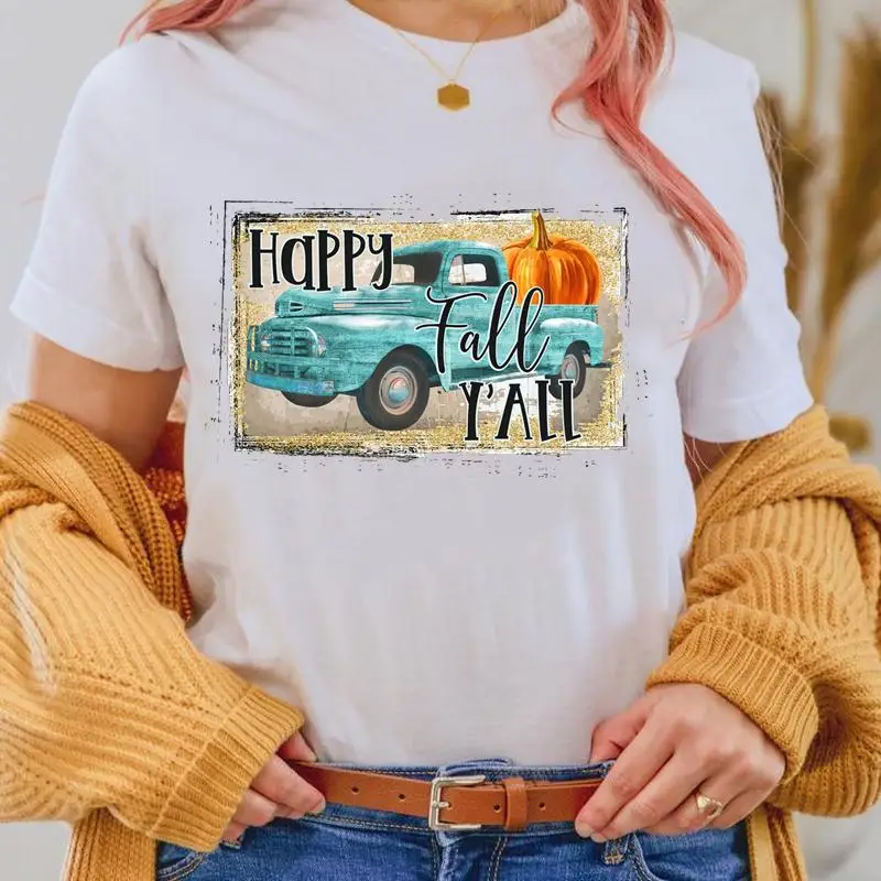 

Halloween Truck Pumpkin 90s Fashion Fall Autumn Thanksgiving Women T Top Print Female 2021 Tee Shirt Cartoon Graphic T-Shirts