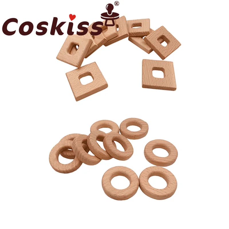 

Coskiss 10PCS Beech Geometric Circle Food Grade Wooden Teether Baby Teething Newborn Infants Baby Wood Toys DIY