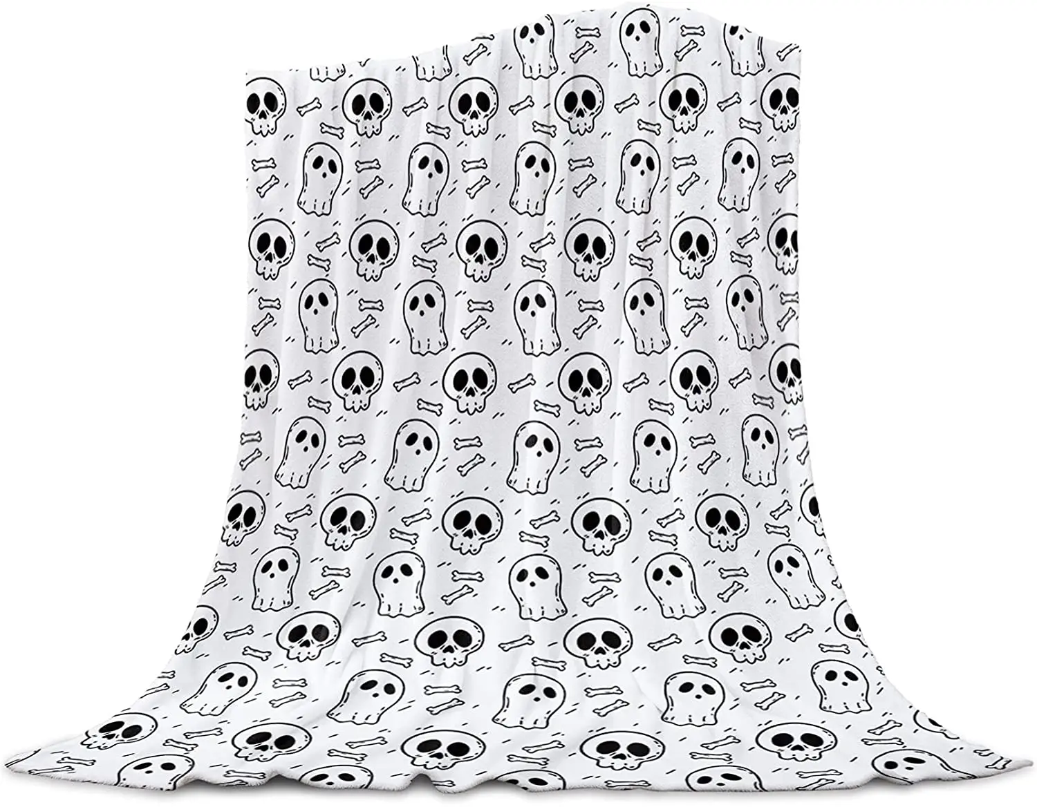 

Flannel Blankets and Throws for Couch Bed, Super Soft Cozy Lightweight Plush Throw Blanket,Halloween Ghost and Skull Theme