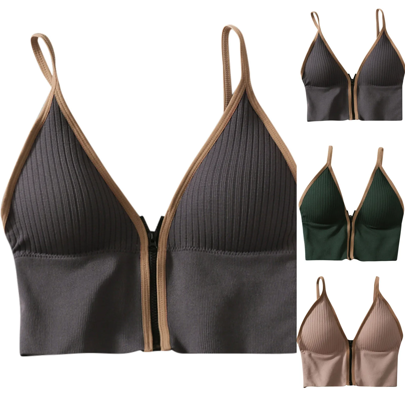 

Zipper Slim Tanks Women's Sexy Patchwork Deep V Chest Wrapped Seamless Sexy Rimless Camis Short Length Vest L5