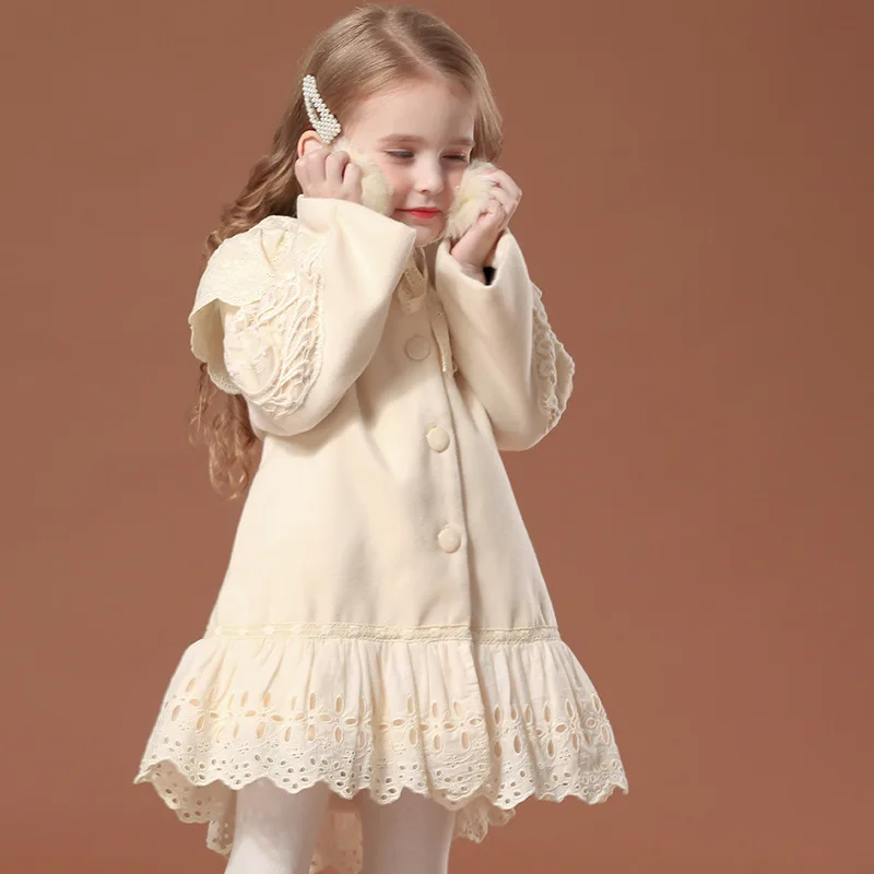 

Autumn Spring Girls' Dress European Style Retro Palace Children's Princess Dresses Lapel Round Neck Fashion Party Kids' Clothing
