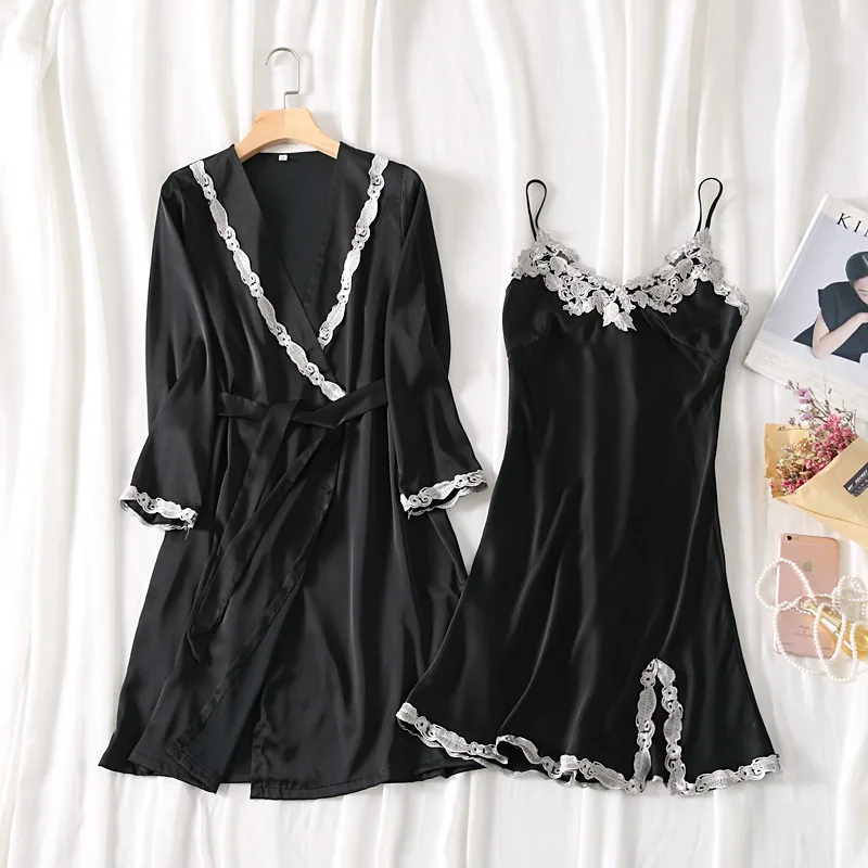 Пижамный комплект для сна из 2 предметов женское черное нижнее белье с V образным