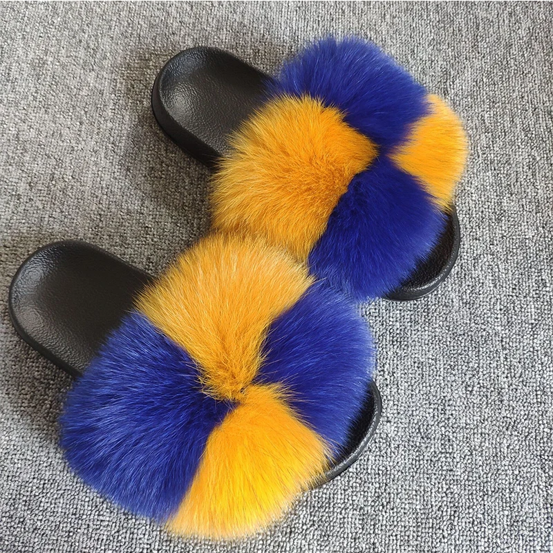 New Arrival Girl Luxury Fluffy Fur Slippers Ladies Indoor Warm Furry Fur Flip Flops Women Amazing Plush Fur Slides Wholesale Hot images - 6