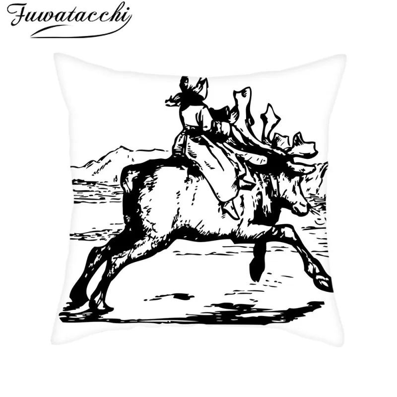 

Fuwatacchi Animals Elk Cushion Cover Home Decor Geometric Pillow Case for Home Sofa Chair Decor Pillowcases Funda Cojin 45x45