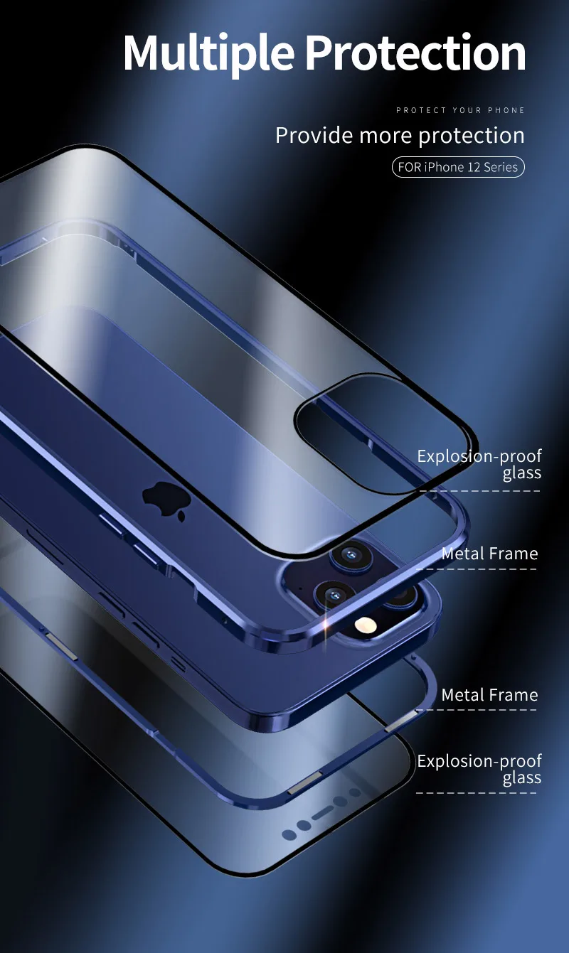 

Luxury Magnetic Shockproof Case for iPhone 11 12 Mini Pro X XR XS Max 8 7 Plus SE2020 Metal Cover Full Coverage Protection Shell
