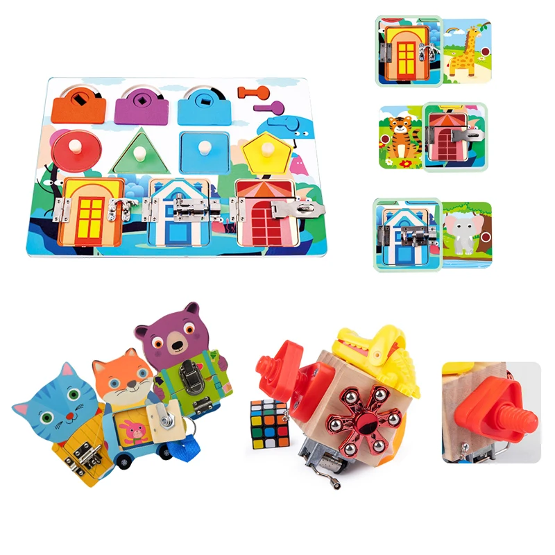 

Busy Board Educational Sensory Board Shape Color Matching Training Cognition Toys Wooden Puzzle Montessori Toys for Children