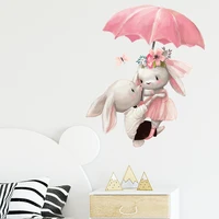 couple rabbit under umbrella wall sticker for kids room baby bedroom living room house decoration removable mural bunny stickers