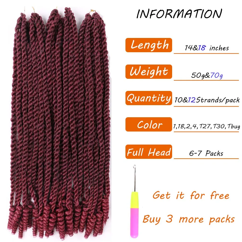 

Mtmei Hair 18 Inch Black Burgundy Senegalese Twist Hair Crochet Braids Synthetic Braiding Hair Senegal Twist African Braid Women