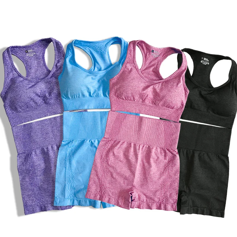 

2PC Women Seamless Yoga Sets Fitness Sports Suits GYM Clothing Long Sleeve Shirts High Waist Leggings Workout Pants Tops