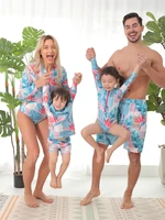 new arrival summer couples swimsuit dad shorts palm leaf light blue family matching swimsuits swimwear suits childrens clothing