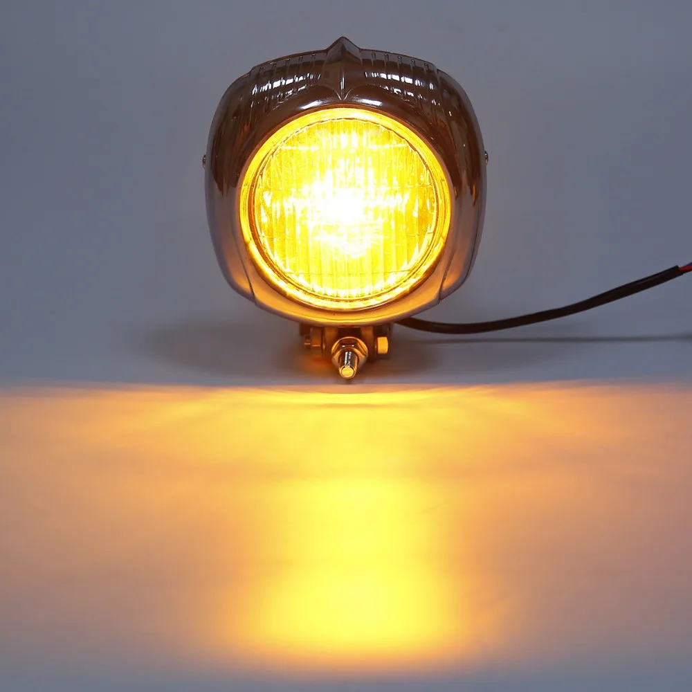Motorcycle Retro Electroline Headlight Orange Lens For Harley Chopper Bobber Custom Bikes |
