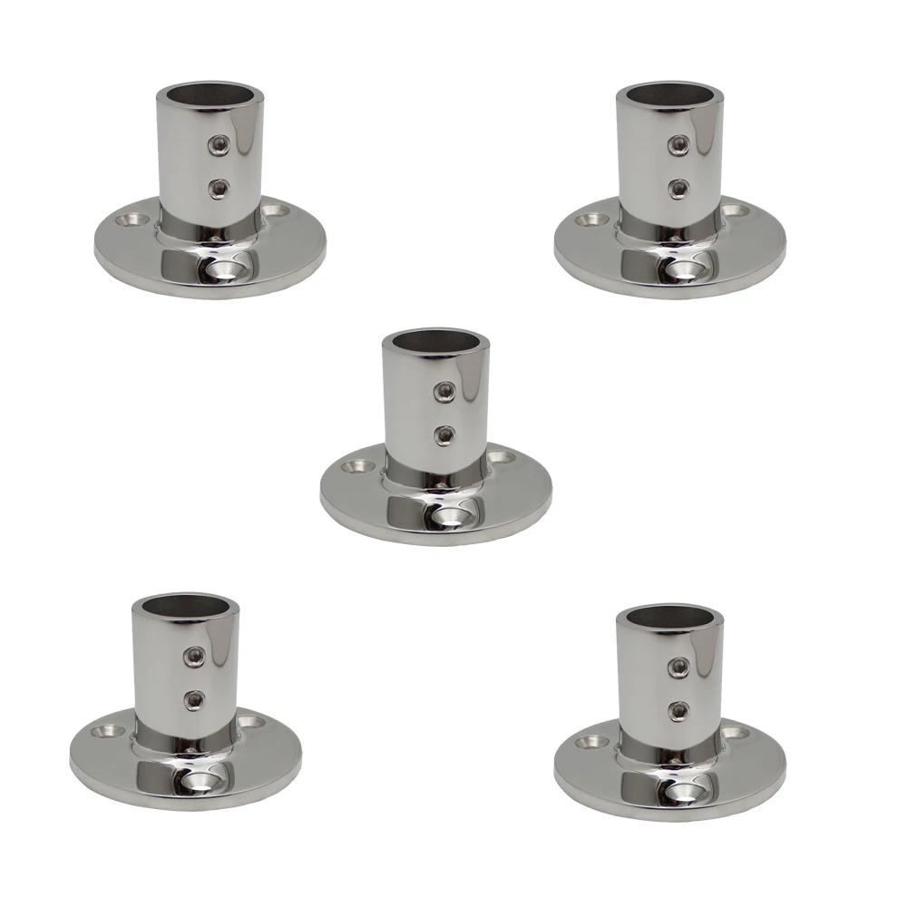 

5pcs Marine hardware accessories 90°round rail base 316 stainless steel mirror polished flange pipe socket 22mm