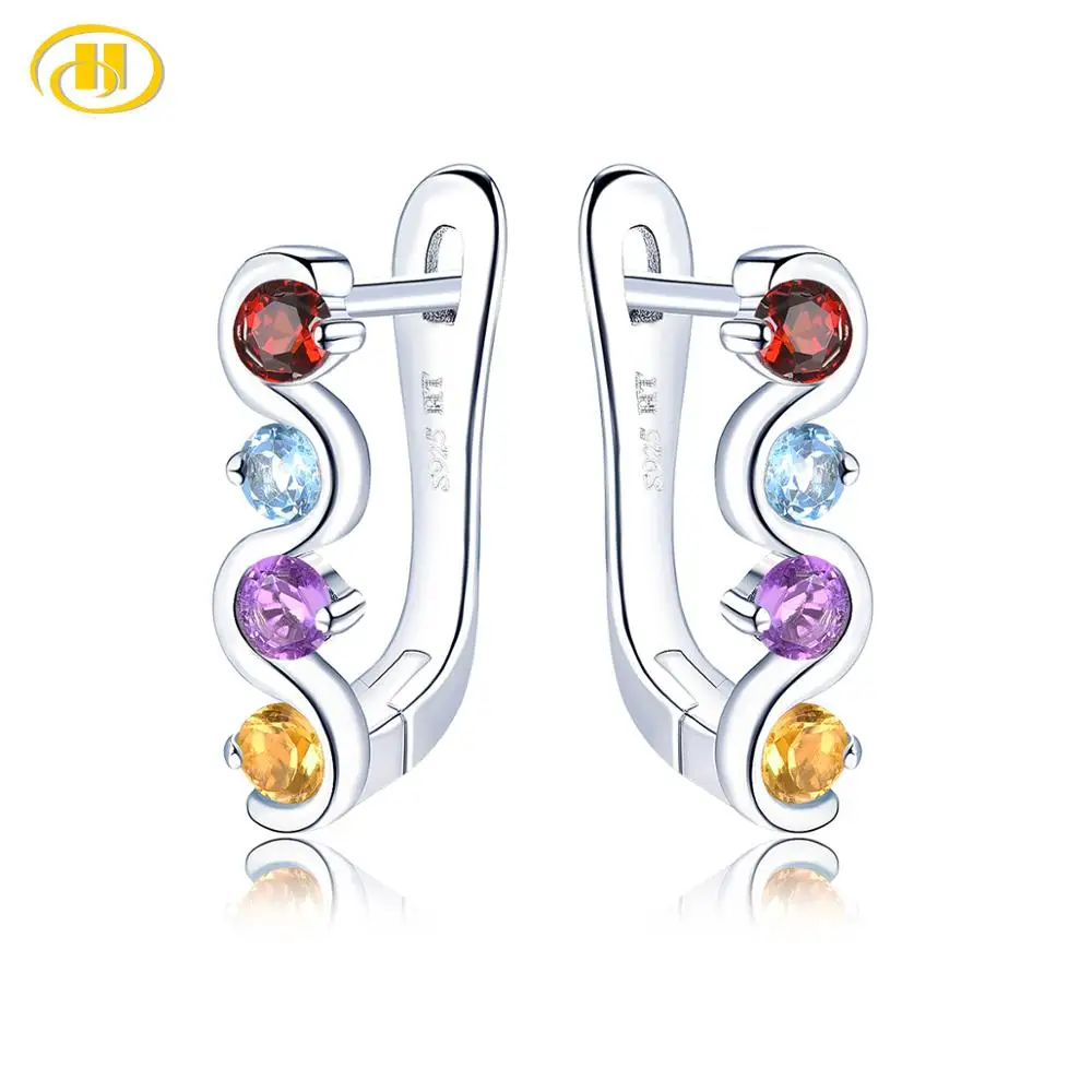 Multi Gemstone Hutang голубой топаз клипсы природных драгоценных камней серебро 925 пробы тонкой моды камень ювелирные изделия для женщин Best подарок - Цвет камня: Multi Gemstone