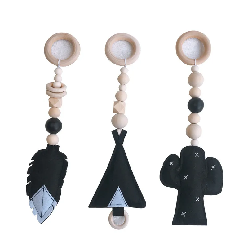 Деревянные украшения-бисер с фетровым пером 3 шт. подвесная палатка кактуса