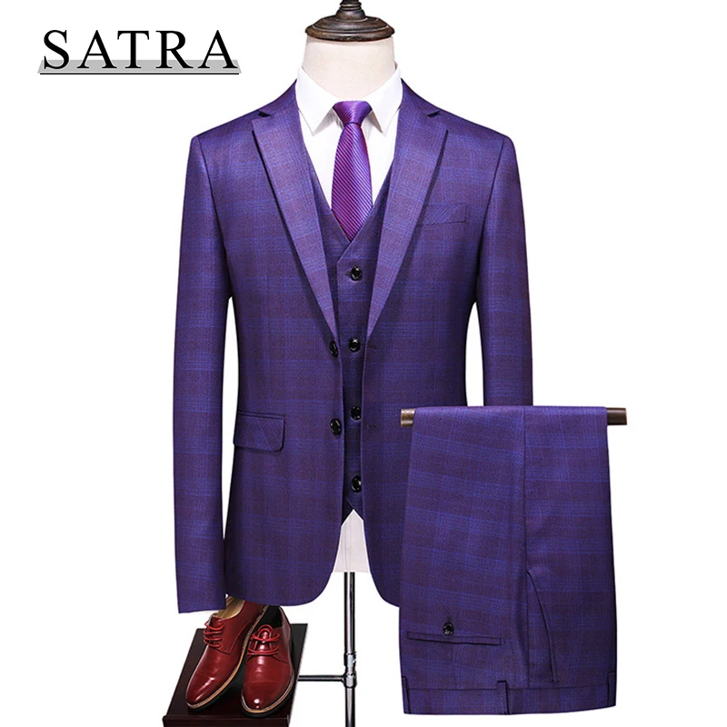 

Satra 2021 Новое поступление высококачественный мужской повседневный деловой клетчатый костюм из трех частей, мужской модный костюм в клетку