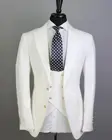 (Пиджак + жилет) Красивый белыйкрасный облегающий деловой костюм с пиковым лацканом с двумя пуговицами для свадьбы мужской костюм из 2 предметов строгий мужской фотокостюм