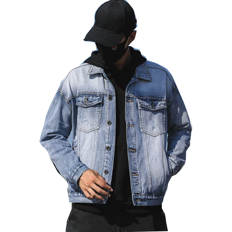 

Spring Korean Men's 2021 Lapel Jacket Youth Long Sleeve Loose Denim Jacket Men