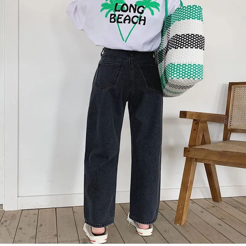 

2021 spring and autumn new high-waisted jeans female Korean version of loose students are thin and wild wide-leg straight long p