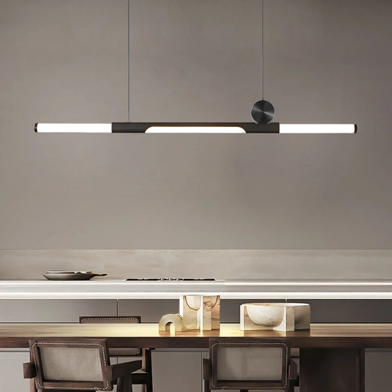 

Chandelier in long dining room, black / gold thickened glass modern chandelier, hall, coffee shop, study, LED bar chandelier