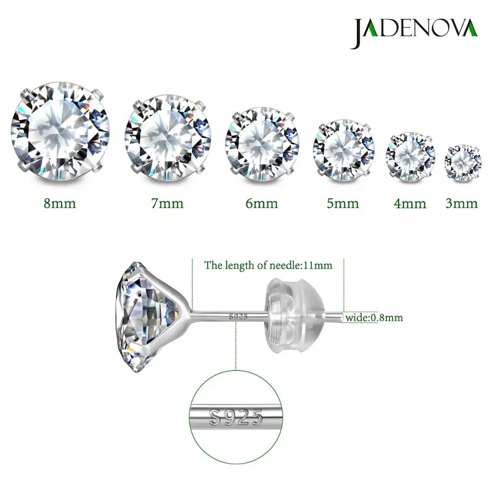 3/4/5/6/7/8 мм 925 пробы серебро прозрачные круглые хрустальные серьги с цирконием