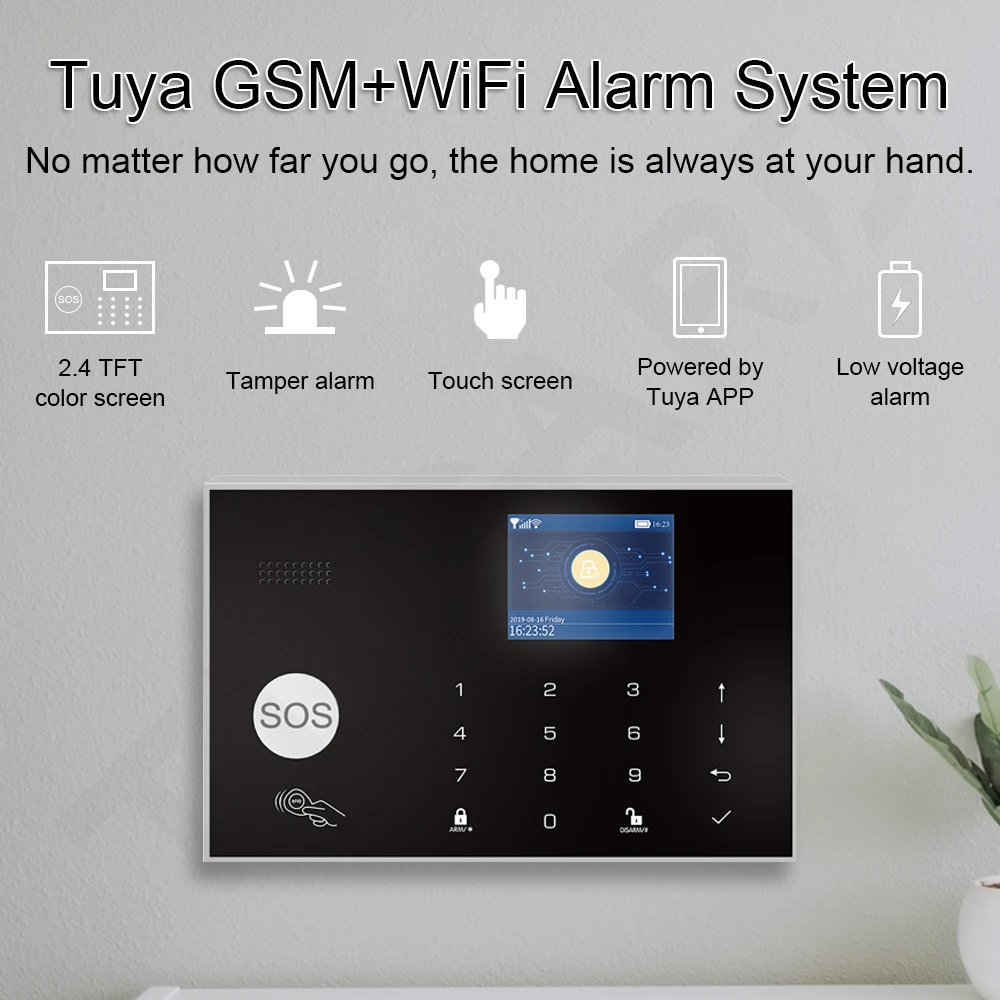 Система безопасности для дома TUGARD G30 Tuya Smart WiFi GSM с беспроводным 433 МГц комплектом сигнализации о взломе и дымовом детекторе.