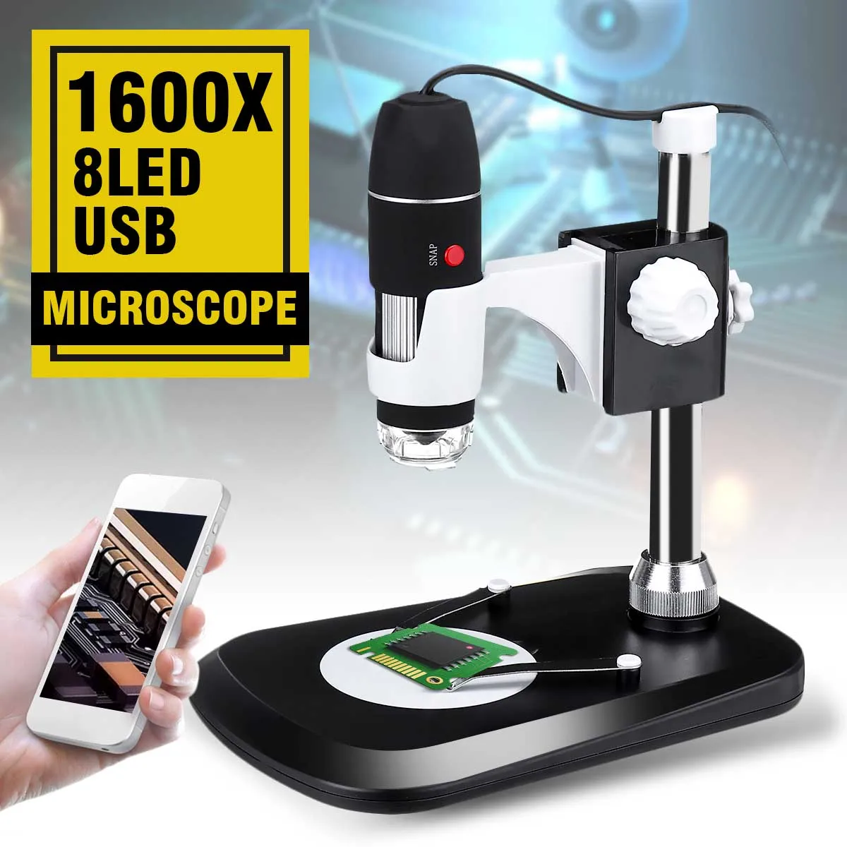 

ZEAST 1600X 8 LED Zoom USB Digital Microscope Magnifier Microscope Camera +Video Stand for Smartphone PCB Inspection Tools