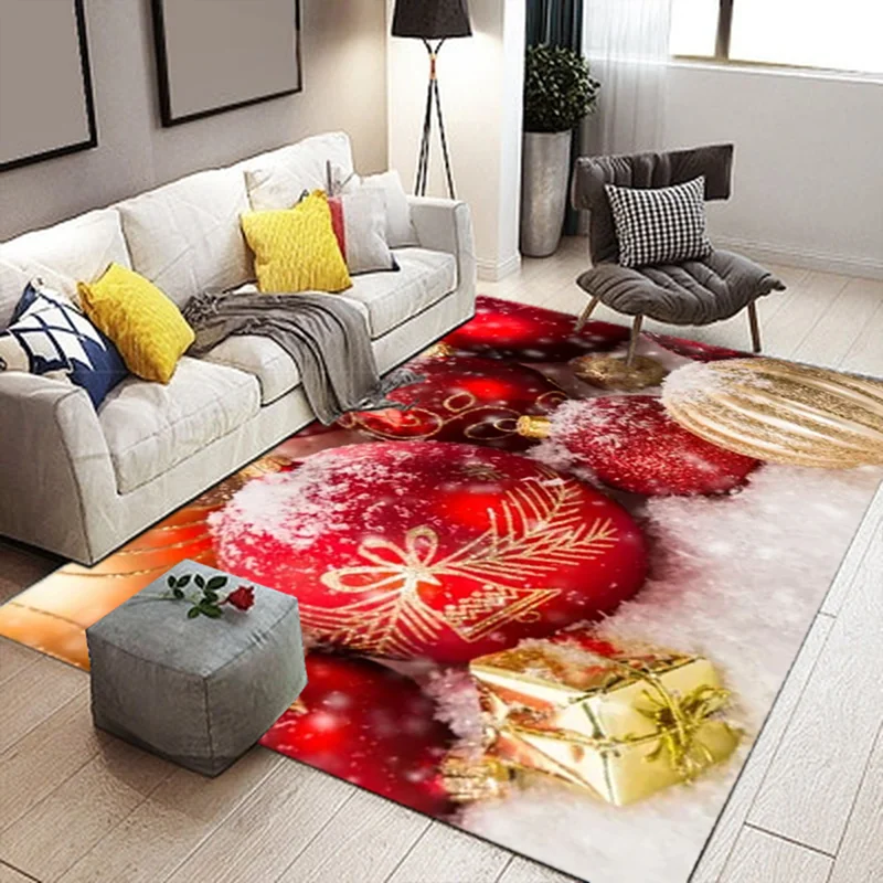 

Christmas Carpet Snowflake Christmas Ball Golden Bell Anti-slip Living Room Bedroom Carpet Corridor Bathroom Carpet Christmas