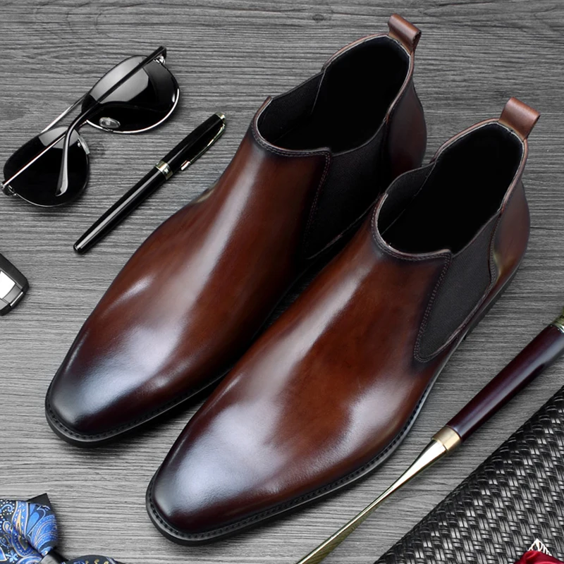 Новинка винтажные мужские Ботильоны Челси из натуральной кожи дизайнерская