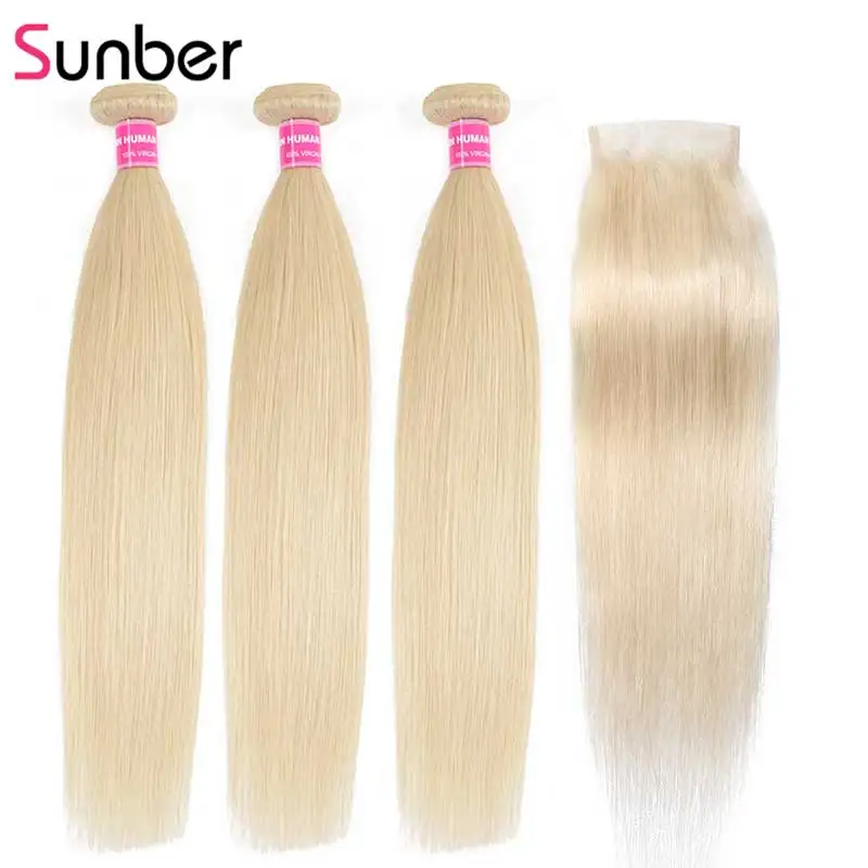 Sunber Hair 613 прямые человеческие волосы Remy 3/4 пряди с закрытием Омбре бразильские пряди волос с закрытием