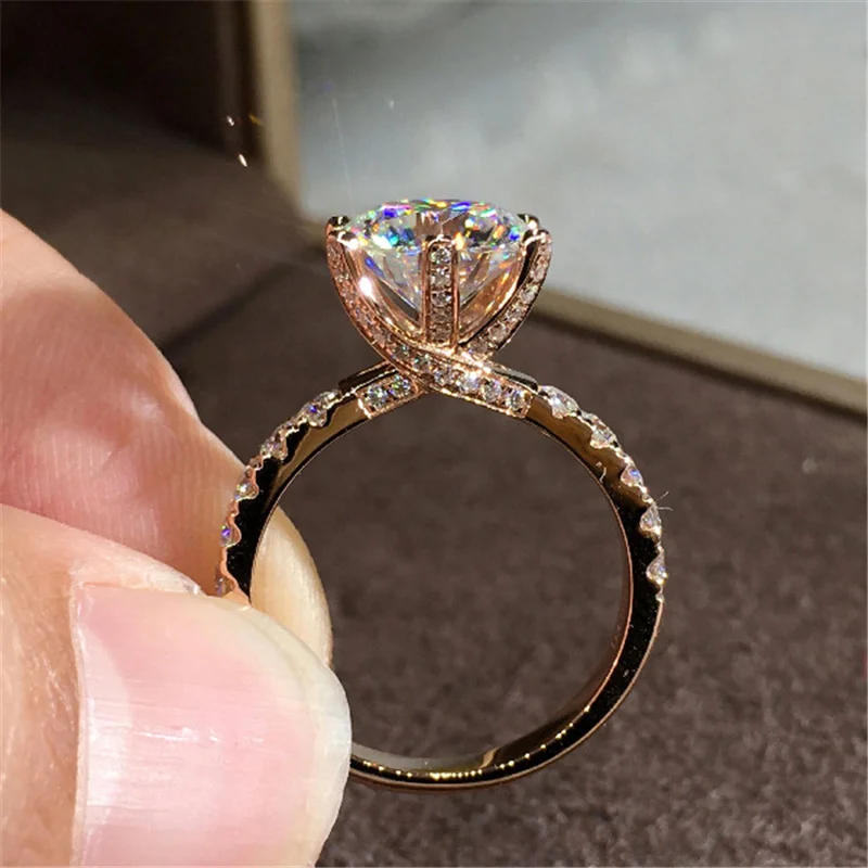 

18K Rose Gold color White Natural Zircon Ring for Women Round Shape Anillos De Bizuteria Gemstone 18 K Rose Gold Diamond Rings