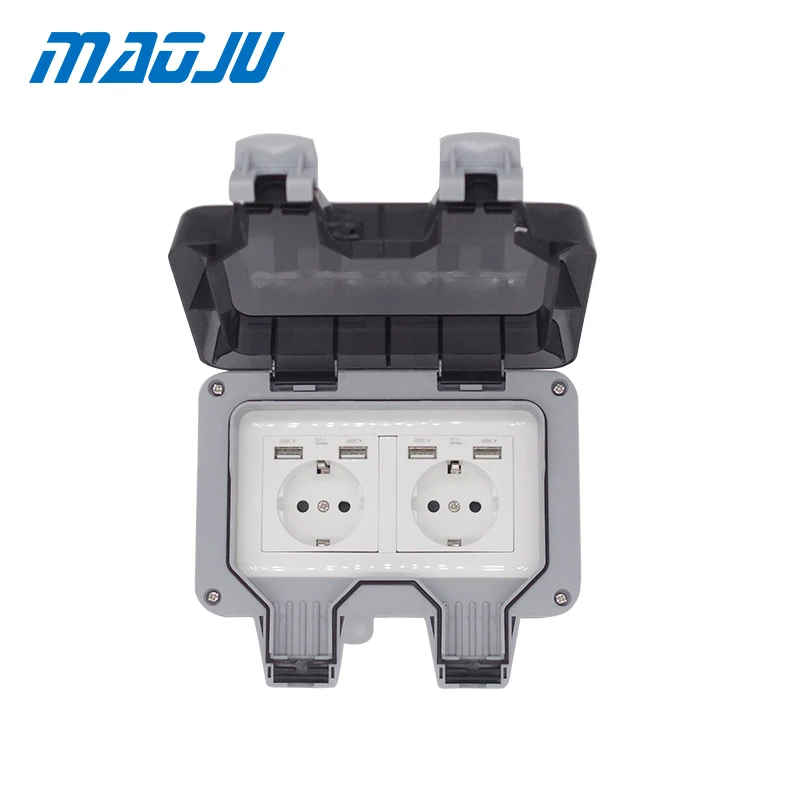 

2gang Russian Germany outdoor waterproof socket 13A with USB outlet 5A