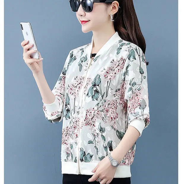 Размера плюс куртки шифон с принтом бейсбольная форма для женщин длинным рукавом