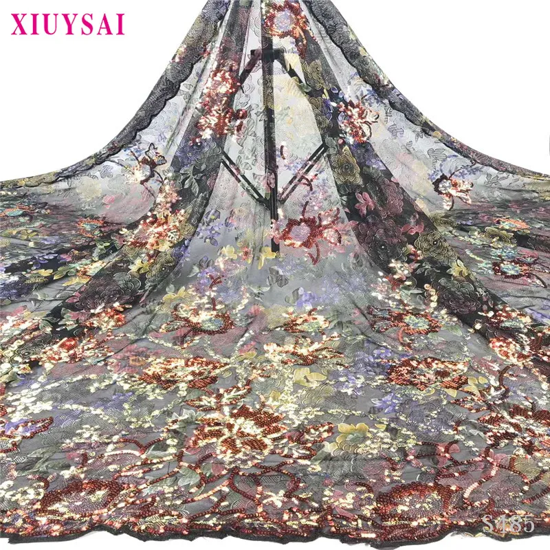 

African sequence Lace Fabric blue Latest 2020 High Quality french sequins Lace Material Nigerian Tulle Lace Fabrics For Dress