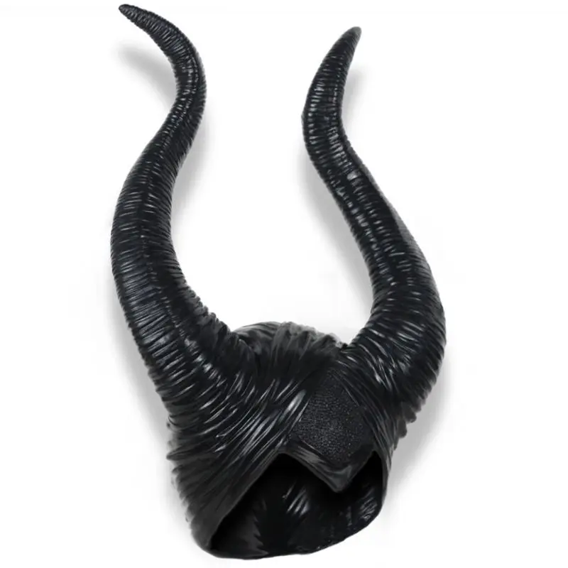 

Halloween Latex Headgear Mask Black Long Horns Hat Evil Queen Cosplay Costume Accessories Party Magic Witch Headpiece