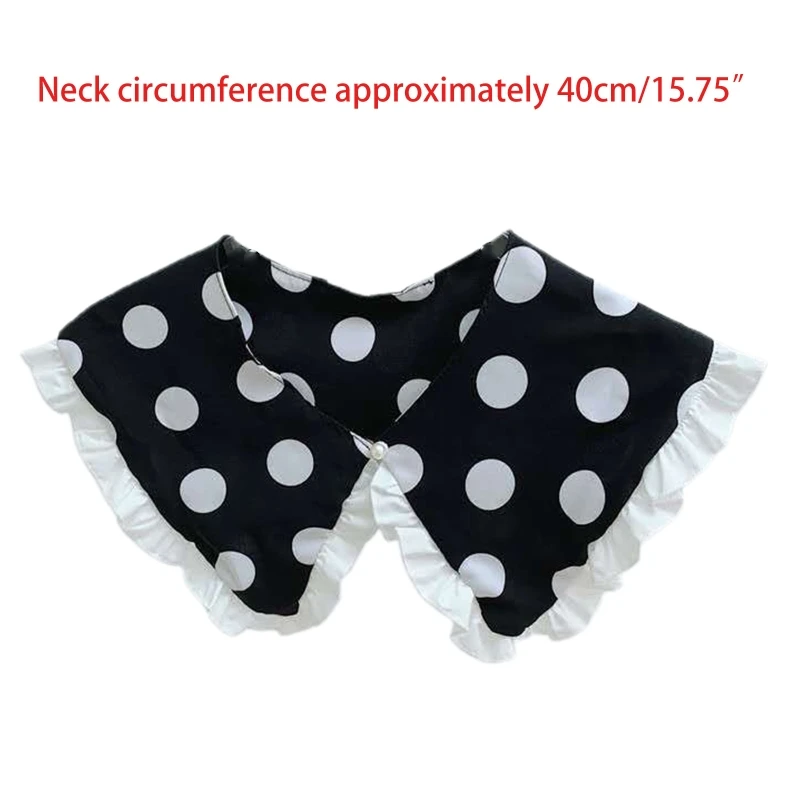 

Japanese Women Sweet Ruffles False Collar Plaid Polka Dot Print Detachable Necklace Shawl Half Shirt Female Decorative Capelet