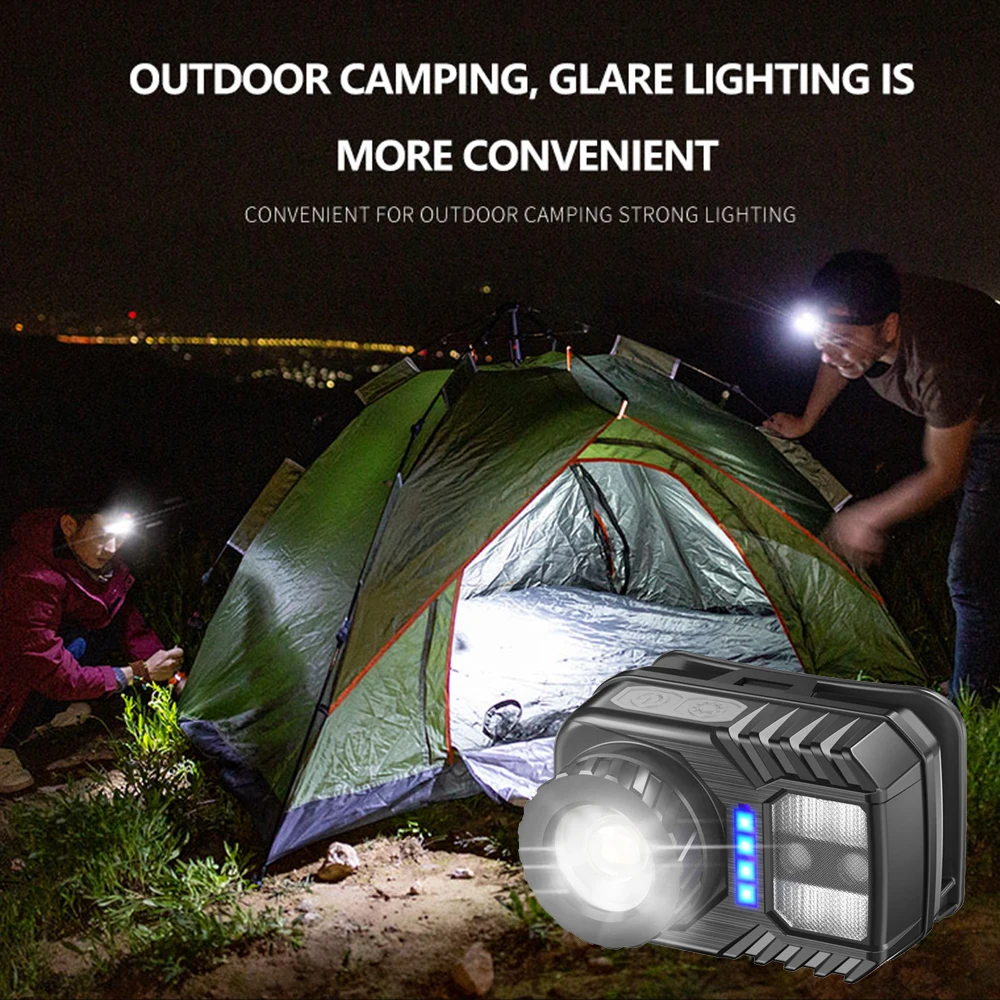 

Portable Mini XPE+COB LED Headlamp Zoomable USB Rechargeable Waterproof Red Light Sensor Headlamp Fishing Headlight Flashlight