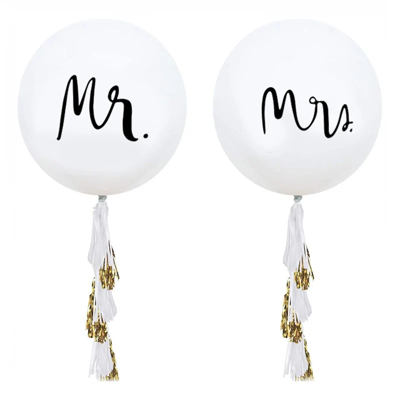 

Giant Mr.&Mrs. Wedding Balloons 36 Inch Thick Round White Helium Latex Globos