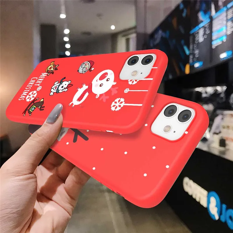 Cute Cartoon Christmas Tree Santa Claus Pattern Phone Case For iPhone 13 12 11 Pro Max XR XS Max 7 8 Plus SE 2020 Soft TPU Cover